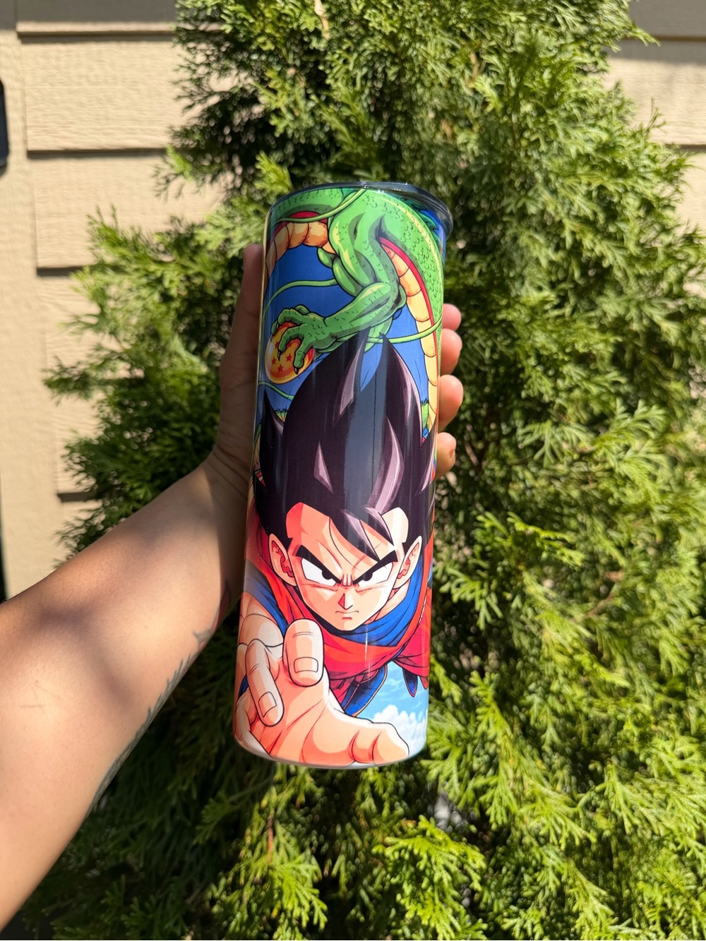 Dragon Ball Z Inspired Green and Black Character Art Tumbler